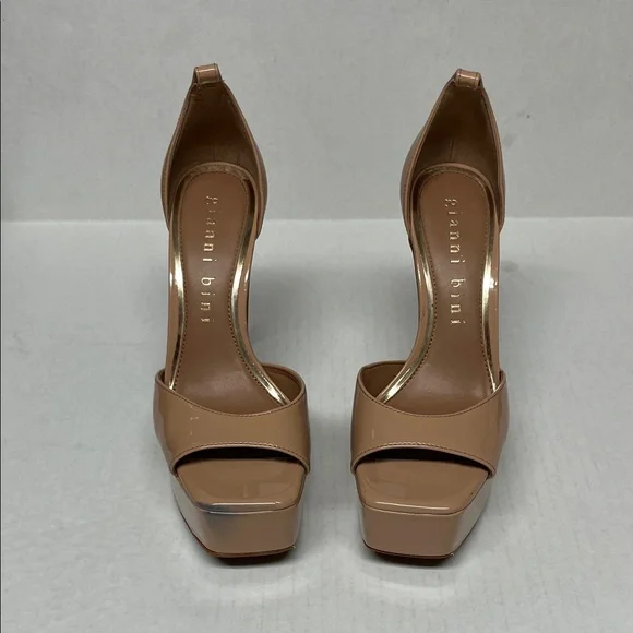 Nude patent square peep toe tall platform heels 7.5 weddingguest party glam sexy - Picture 3 of 13